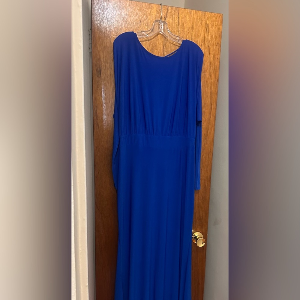 ASOS Blue Ruched Gown with Low back Drop Tie